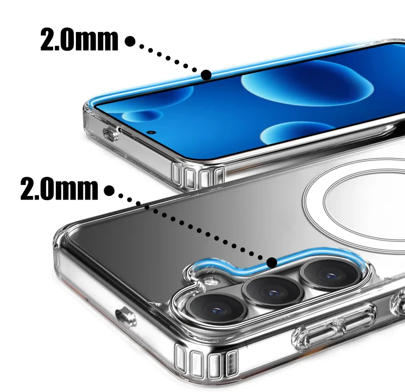 Case z MagSafe na Samsung Galaxy A57 5G z podwyższonym rantem 2.0 mm przy ekranie i aparacie