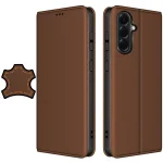 Etui do Samsung Galaxy A57 5G skórzane zamykane brązowe ze szkłem