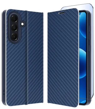 Etui do Samsung Galaxy A57 5G granatowe zamykane klasyczne ze szkłem