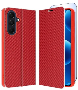 Etui do Samsung Galaxy A57 5G czerwone zamykane klasyczne ze szkłem