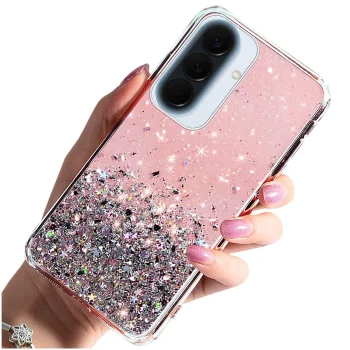 Etui do Samsung Galaxy A57 5G brokat różowe ze szkłem