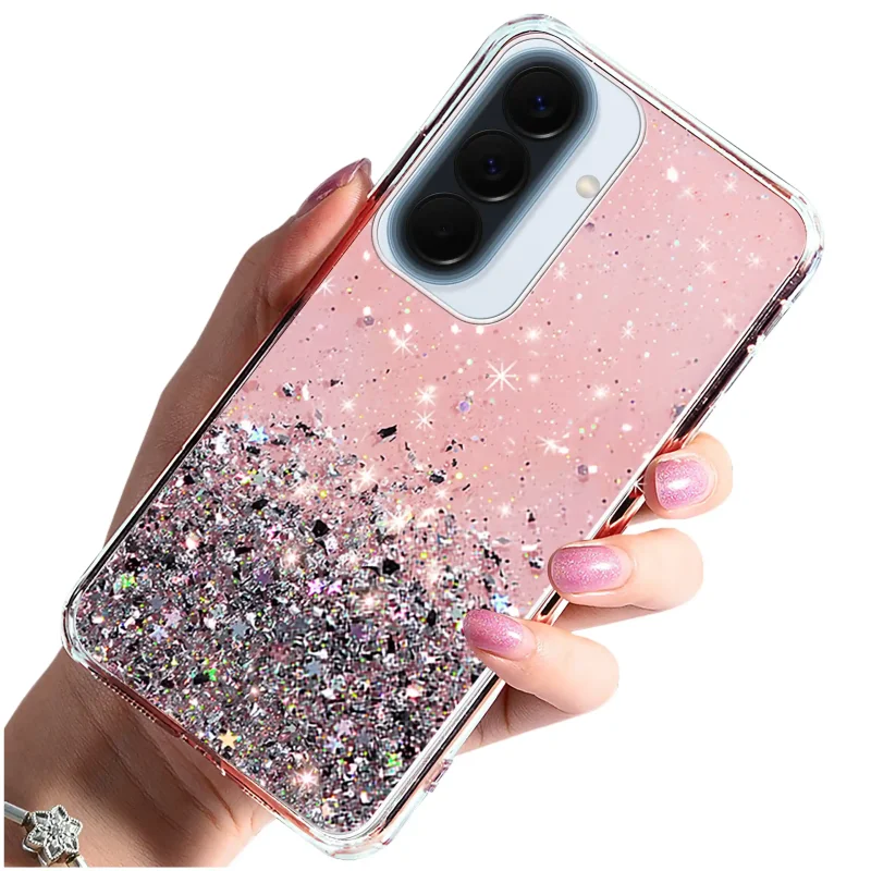 Etui brokatowe do Samsung Galaxy A57 5G różowe – połyskujące drobinki i stylowa ochrona telefonu