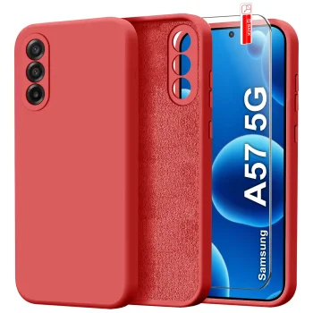 Etui do Samsung Galaxy A57 5G czerwone silikonowe ze szkłem