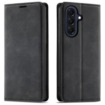 Etui do Samsung Galaxy A57 5G z klapką skórzane Velvet czarne ze szkłem
