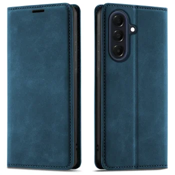 Etui do Samsung Galaxy A57 5G z klapką skórzane Velvet granatowe ze szkłem