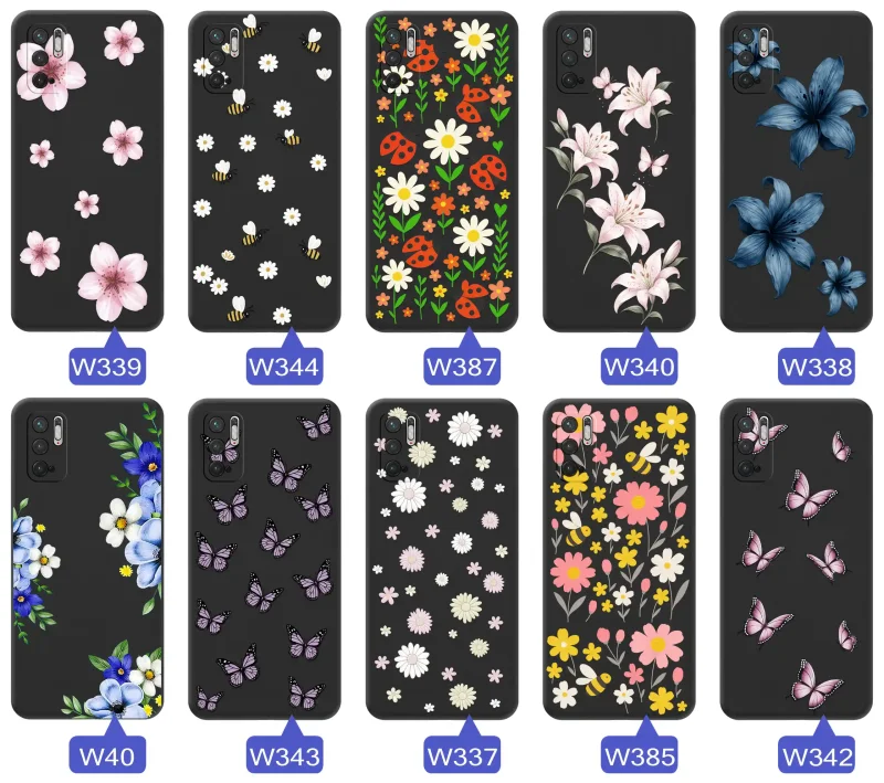 Kolekcja etui wiosennych Xiaomi Redmi Note 10 5G – wzory kwiaty, motylki, pszczółki, biedronki