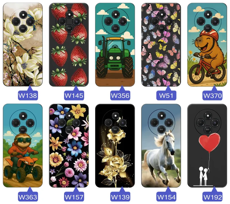 Case wiosenne Xiaomi Redmi 14C czarne etui z wzorem – motyle, kwiaty, róże, koń, traktor, truskawki, kapibara, miłość