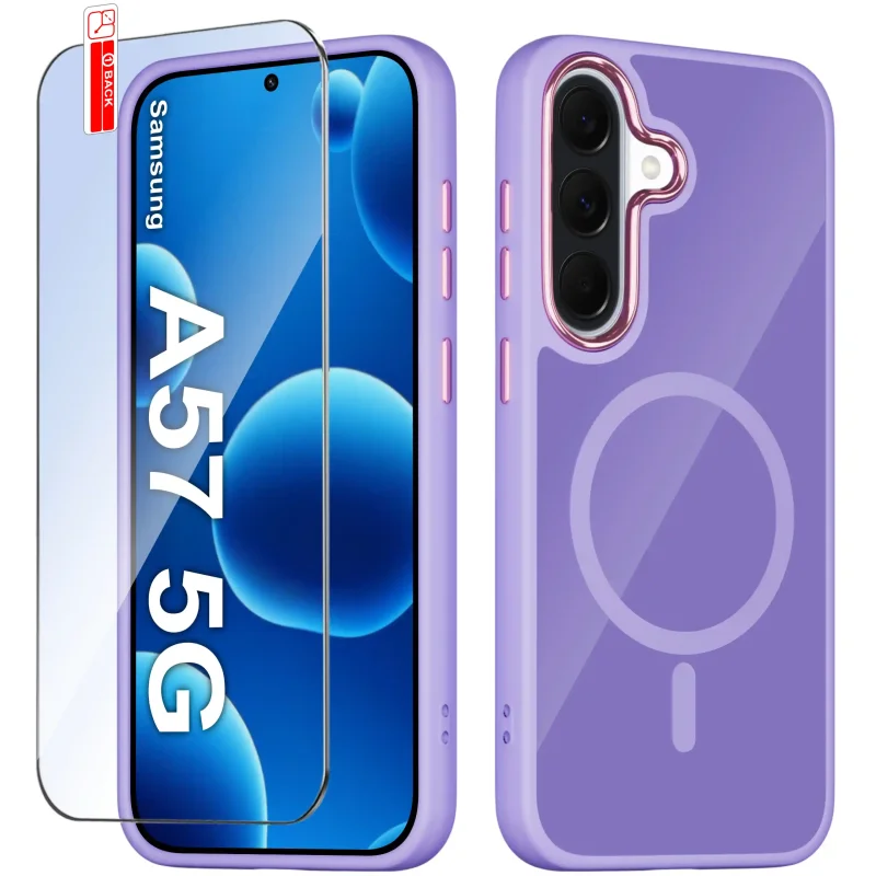 Etui MagSafe Samsung Galaxy A57 5G fioletowe i szkło hartowane na ekran w zestawie