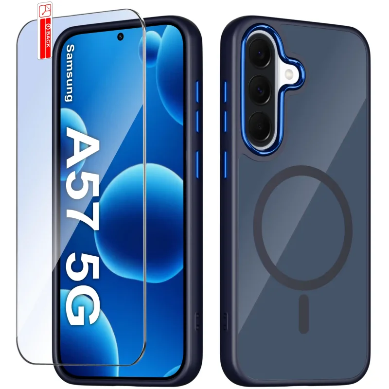 Etui MagSafe Samsung Galaxy A57 5G granatowe i szkło hartowane na ekran w zestawie
