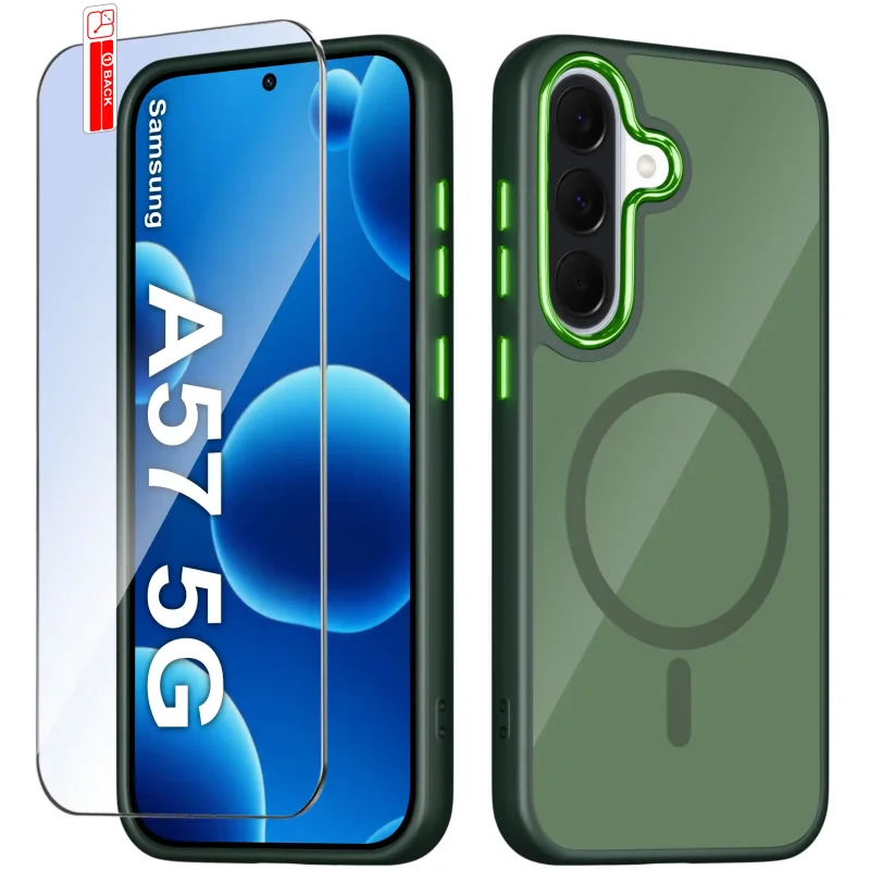 Etui MagSafe Samsung Galaxy A57 5G zielone i szkło hartowane na ekran w zestawie