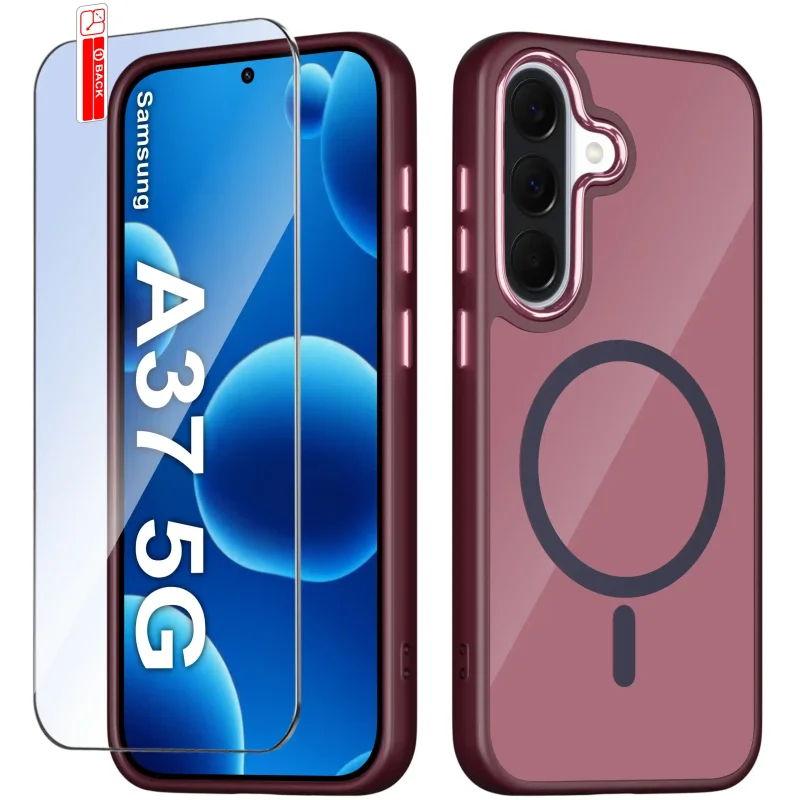 Etui MagSafe Samsung Galaxy A36 / A37 5G burgundowe i szkło hartowane na ekran w zestawie
