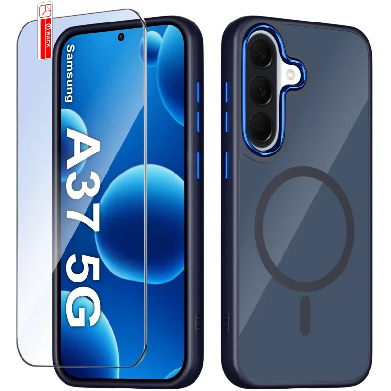 Etui MagSafe Samsung Galaxy A37 5G granatowe i szkło hartowane na ekran w zestawie