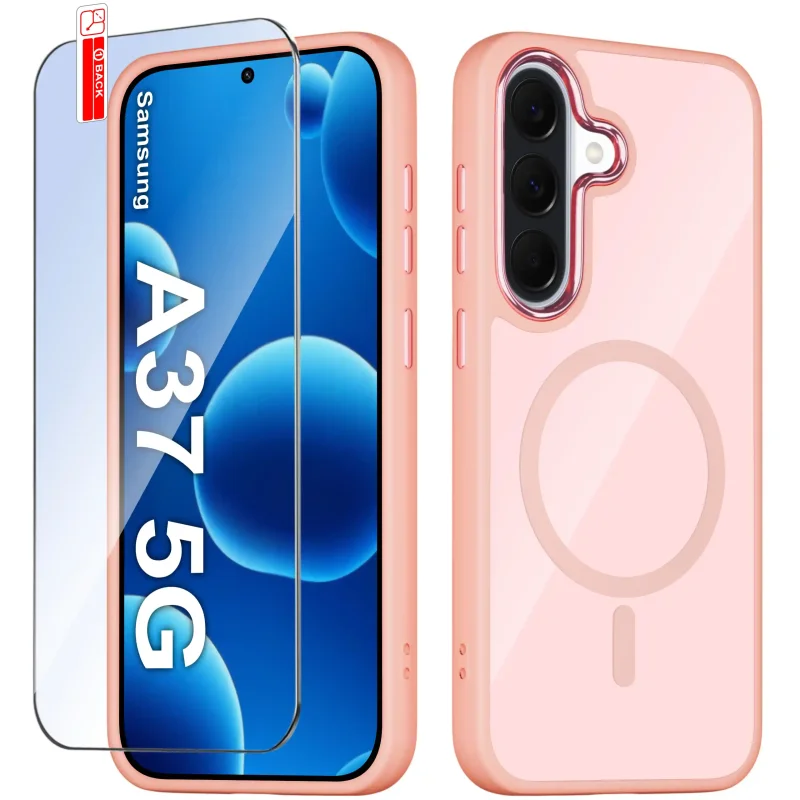 Etui MagSafe Samsung Galaxy A37 5G różowe i szkło hartowane na ekran w zestawie