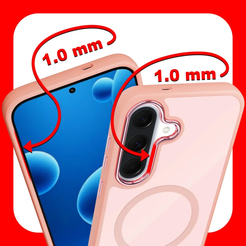 Etui magnetyczne Samsung Galaxy A37 5G różowe – zaznaczone podwyższone ranty 1 mm chroniące ekran i aparat