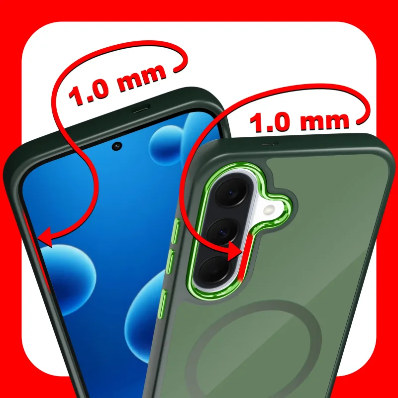 Etui magnetyczne Samsung Galaxy A36 / A37 5G zielone – zaznaczone podwyższone ranty 1 mm chroniące ekran i aparat