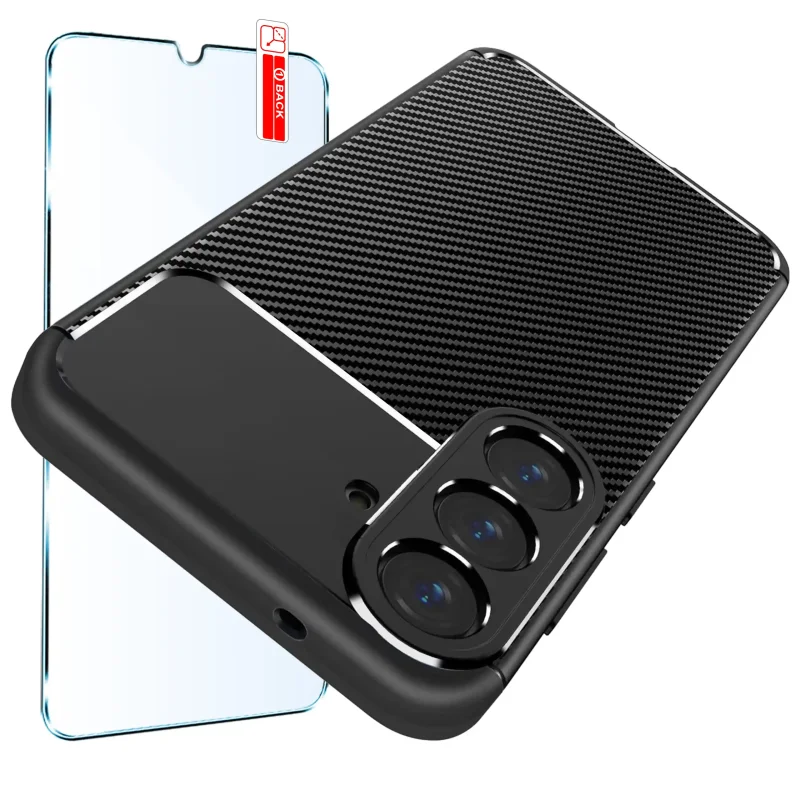 Etui carbon pancerne do Samsung Galaxy S26 ze szkłem hartowanym 9H w zestawie