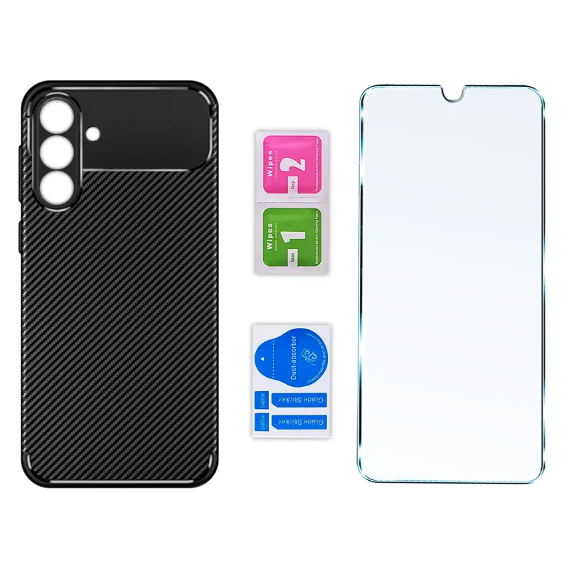 Zestaw: etui carbon do Samsung Galaxy S26+ Plus, szkło hartowane 9H oraz akcesoria montażowe