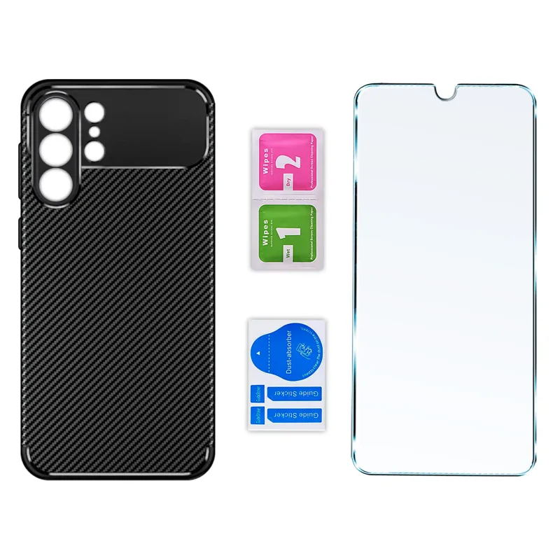 Zestaw: etui carbon do Samsung Galaxy S26 Ultra, 1 szkło hartowane 9H oraz akcesoria montażowe