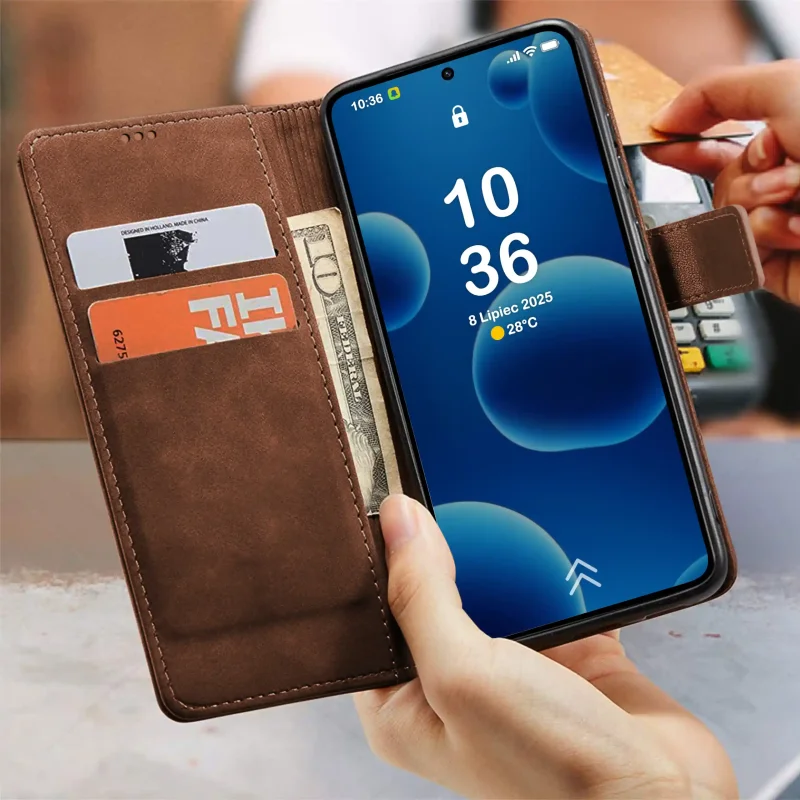 Brązowe etui portfelowe do Samsung Galaxy A57 5G z kieszonkami na karty i banknoty