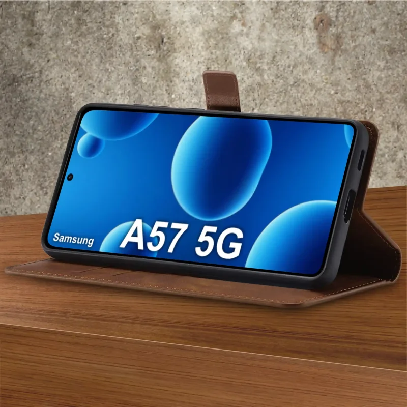 Brązowa kabura skórzana do Samsung Galaxy A57 5G z funkcją podstawki