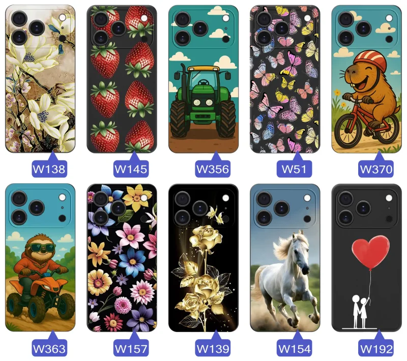 Case wiosenne iPhone 17 Pro czarne etui z wzorem – motyle, kwiaty, róże, koń, traktor, truskawki, kapibara, miłość