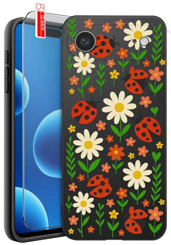 Etui wiosenne do iPhone 17 Air z kwiatkami i biedronkami