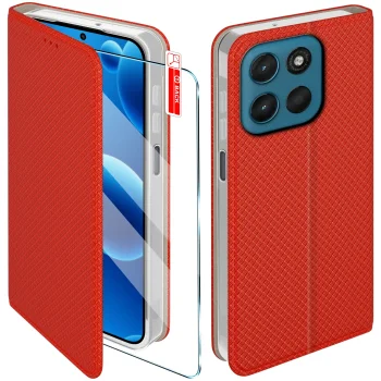 Etui do Motorola Moto G57 | G57 Power czerwone zamykane ze szkłem