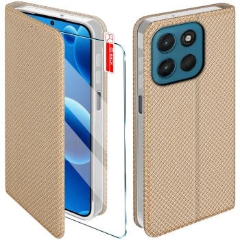 Etui do Motorola Moto G57 | G57 Power złote zamykane ze szkłem