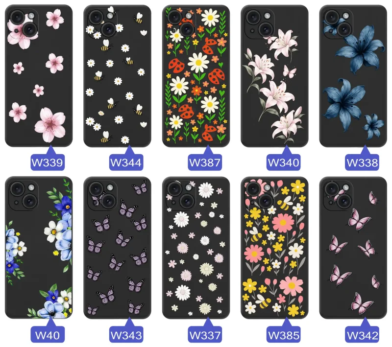 Kolekcja etui wiosennych iPhone 13 / 14 – wzory kwiaty, motylki, pszczółki, biedronki