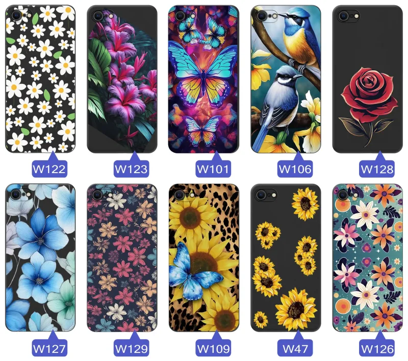 Case wiosenne iPhone 7 / 8 / se czarne etui z wzorem – motyle, kwiaty, róże, koń, traktor, truskawki, kapibara, miłość