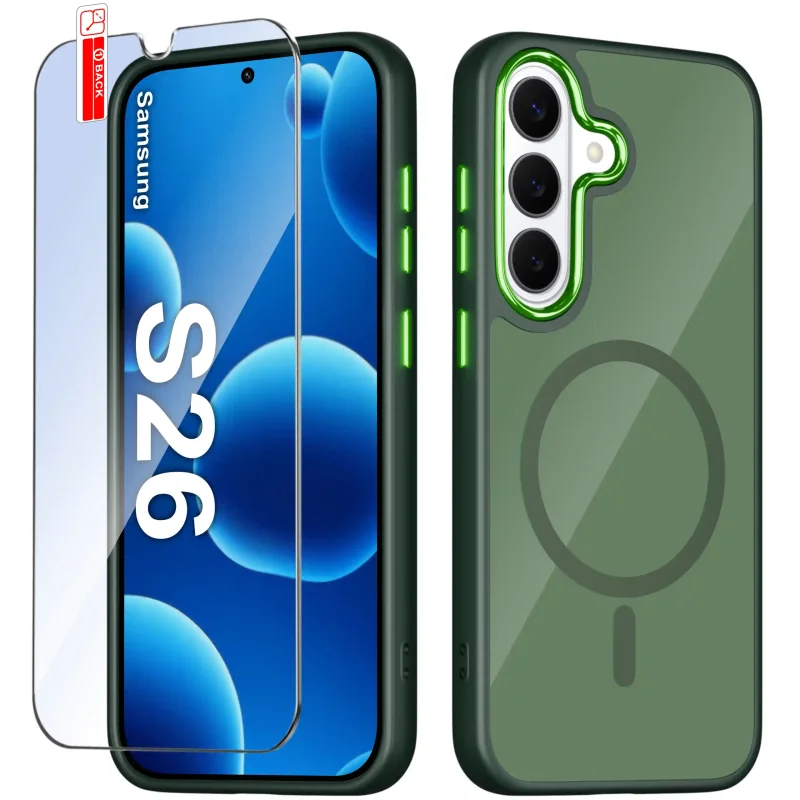 Etui MagSafe Samsung Galaxy S26 zielone i szkło hartowane na ekran w zestawie