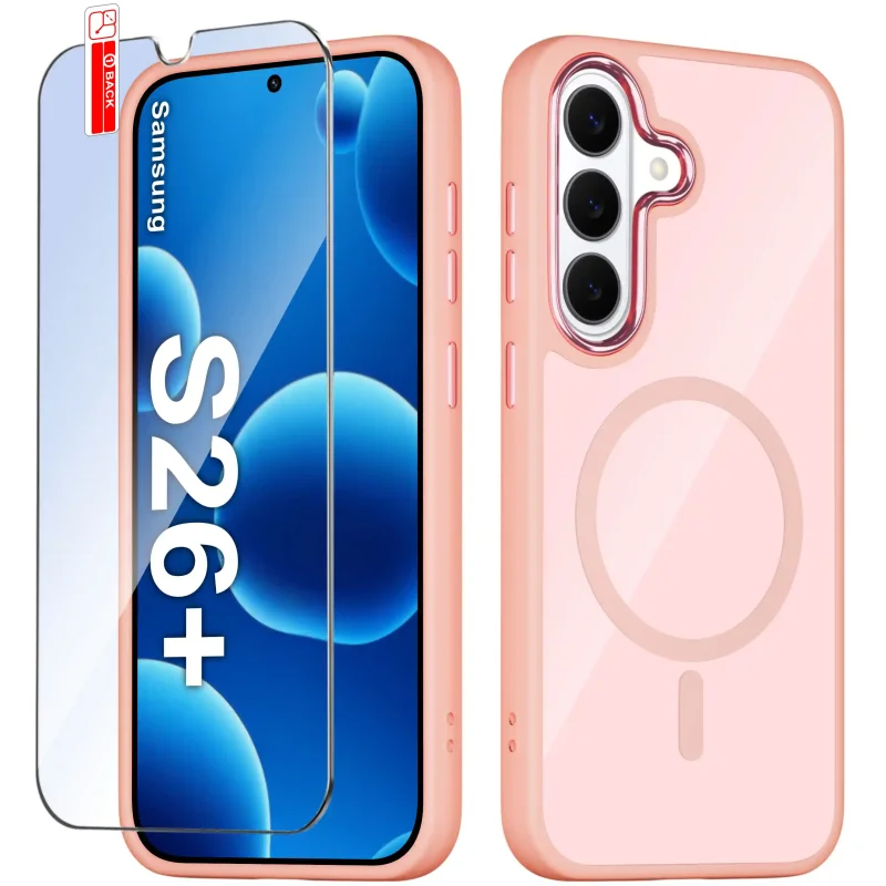 Etui MagSafe Samsung Galaxy S26+ Plus różowe i szkło hartowane na ekran w zestawie