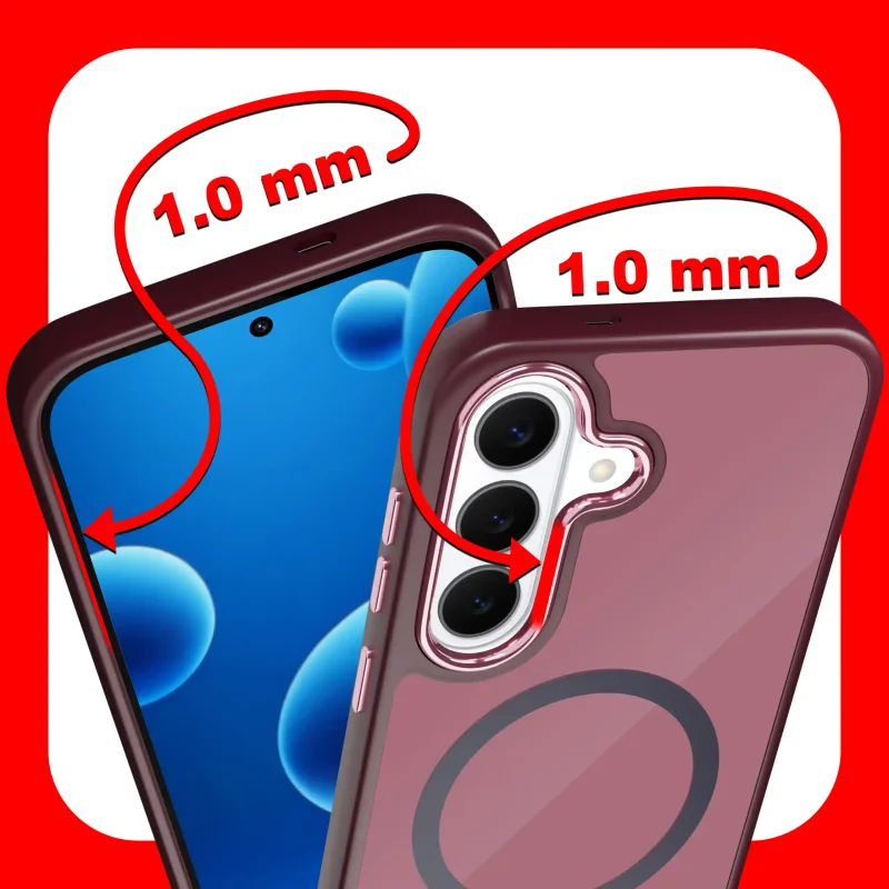 Etui magnetyczne Samsung Galaxy S26+ Plus burgundowe – zaznaczone podwyższone ranty 1 mm chroniące ekran i aparat