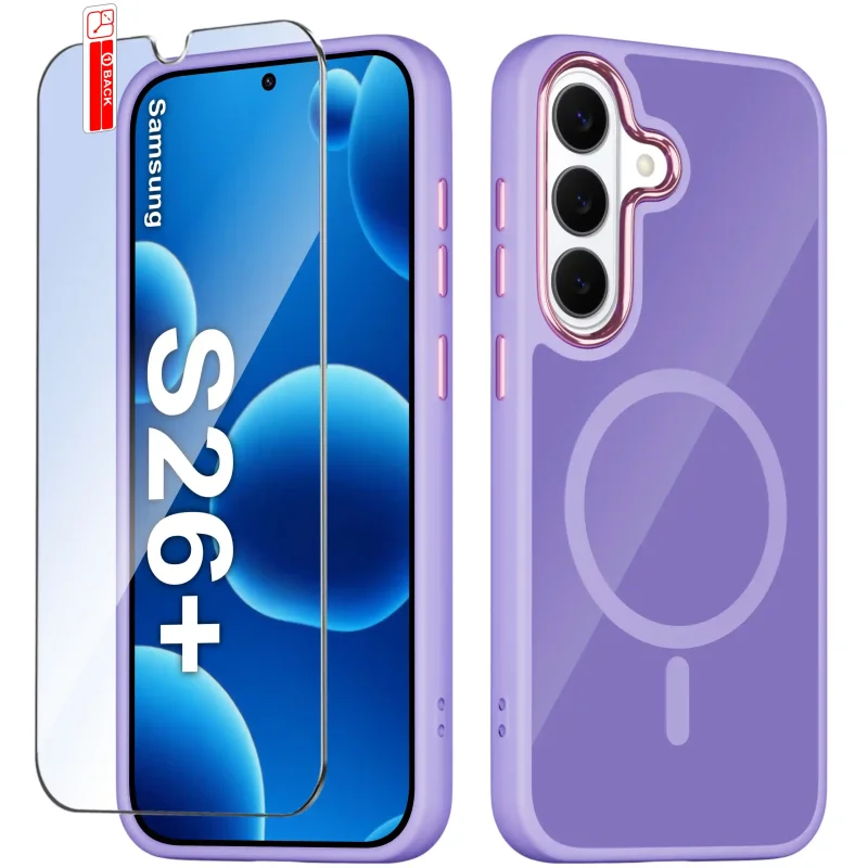 Etui MagSafe Samsung Galaxy S26+ Plus fioletowe i szkło hartowane na ekran w zestawie