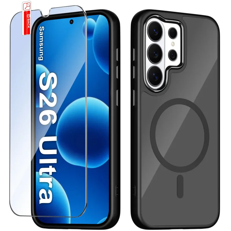 Etui MagSafe Samsung Galaxy S26 Ultra czarne i szkło hartowane na ekran w zestawie