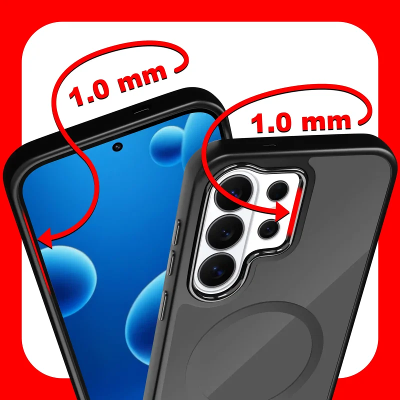 Etui magnetyczne Samsung Galaxy S26 Ultra czarne – zaznaczone podwyższone ranty 1 mm chroniące ekran i aparat