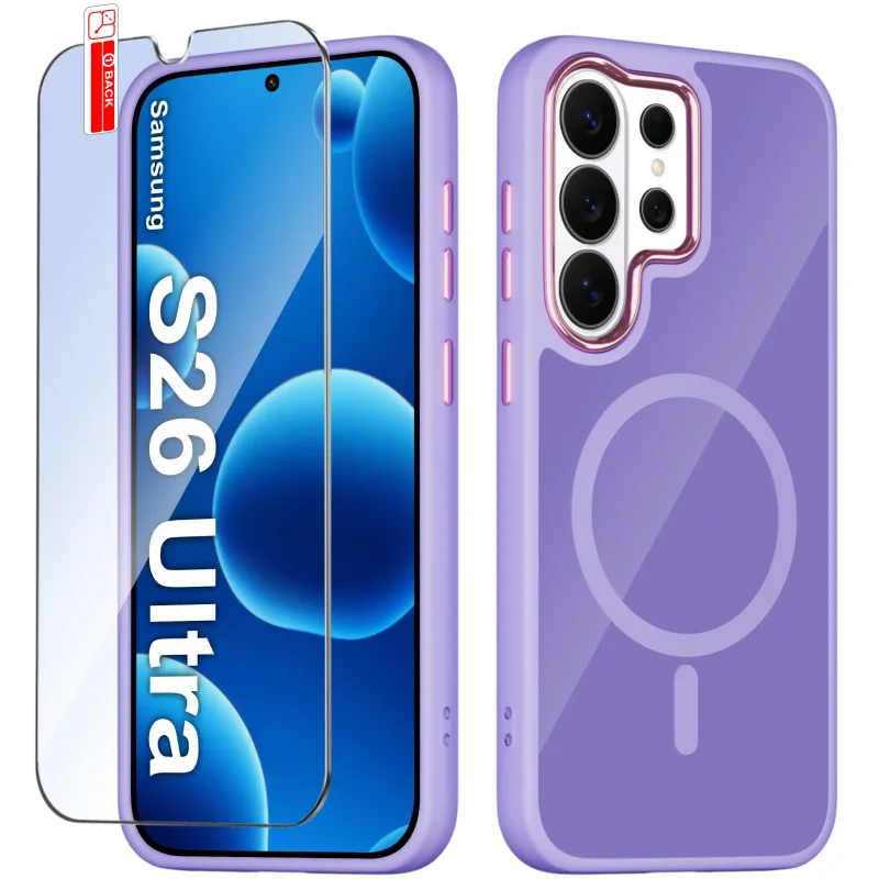 Etui MagSafe Samsung Galaxy S26 Ultra fioletowe i szkło hartowane na ekran w zestawie