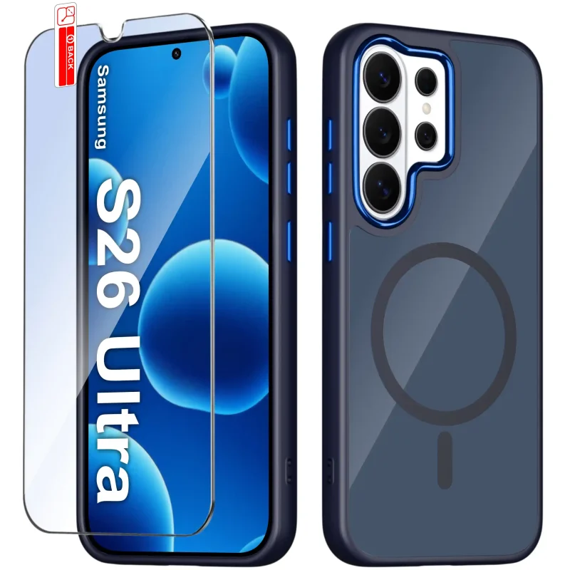 Etui MagSafe Samsung Galaxy S26 Ultra granatowe i szkło hartowane na ekran w zestawie