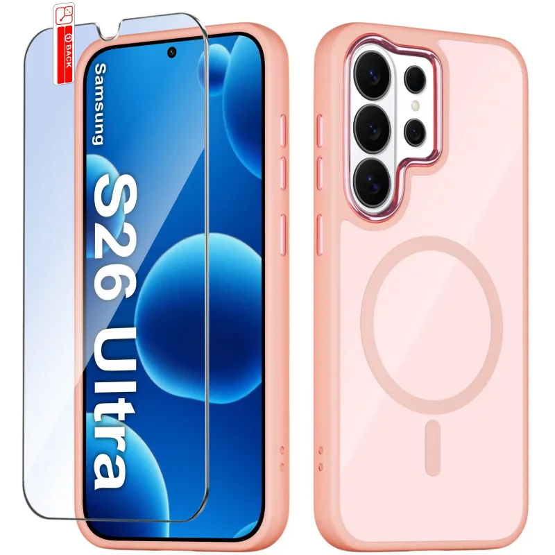 Etui MagSafe Samsung Galaxy S26 Ultra różowe i szkło hartowane na ekran w zestawie