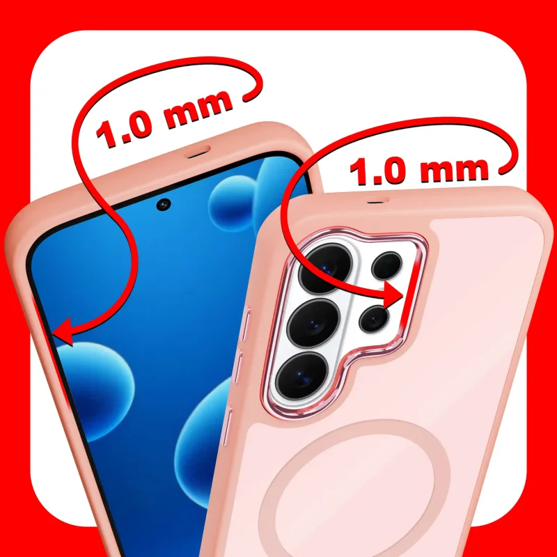 Etui magnetyczne Samsung Galaxy S26 Ultra różowe – zaznaczone podwyższone ranty 1 mm chroniące ekran i aparat