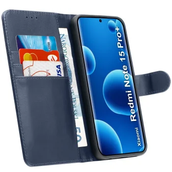 Etui do Xiaomi Redmi Note 15 Pro+ Plus 5G granatowe magnetyczne z klapką