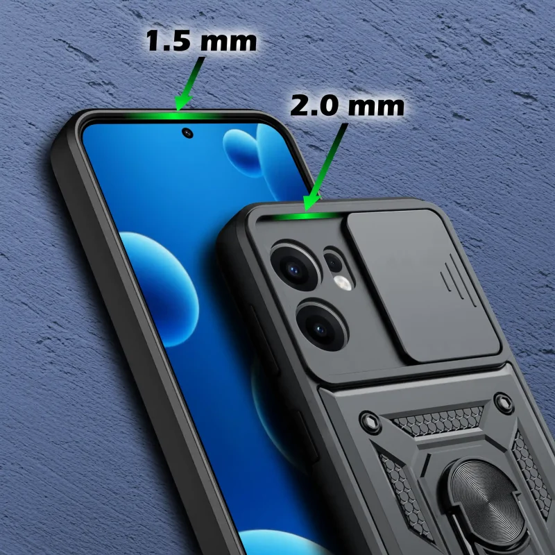 Pancerne etui Oppo Reno 13 FS 5G / 13 F 5G – podwyższone ranty 1.5 mm ekran i 2.0 mm aparat