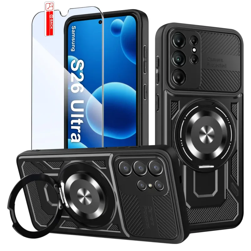 Etui pancerne z MagSafe do Samsung Galaxy S26 Ultra – ring 360°, zestaw ze szkłem hartowanym