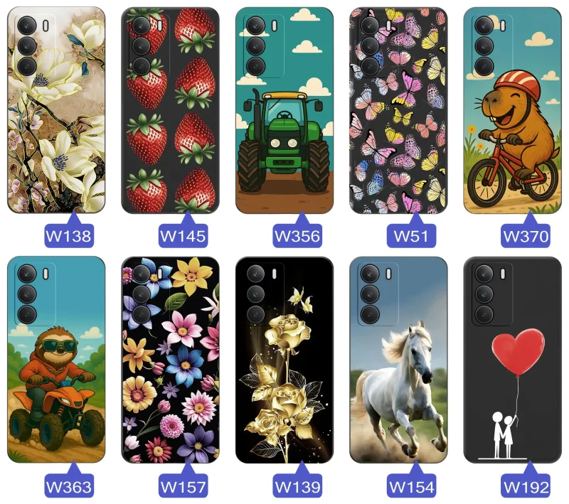 Case wiosenne Realme 14x 5G czarne etui z wzorem – motyle, kwiaty, róże, koń, traktor, truskawki, kapibara, miłość