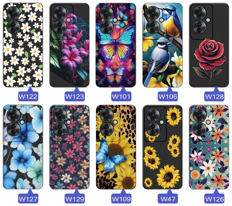 Case wiosenne Oppo Reno 11 F 5G czarne etui z wzorem – motyle, kwiaty, róże, koń, traktor, truskawki, kapibara, miłość