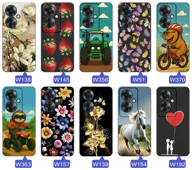 Case wiosenne Oppo Reno 11 F 5G czarne etui z wzorem – motyle, kwiaty, róże, koń, traktor, truskawki, kapibara, miłość