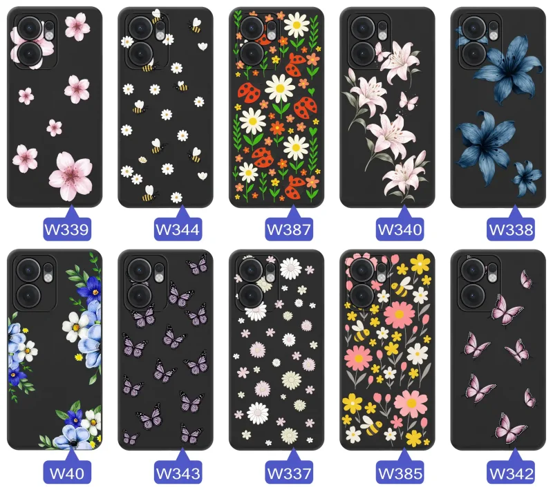 Kolekcja etui wiosennych do Oppo Reno 13 F / 13 FS – wzory kwiaty, motylki, pszczółki, biedronki