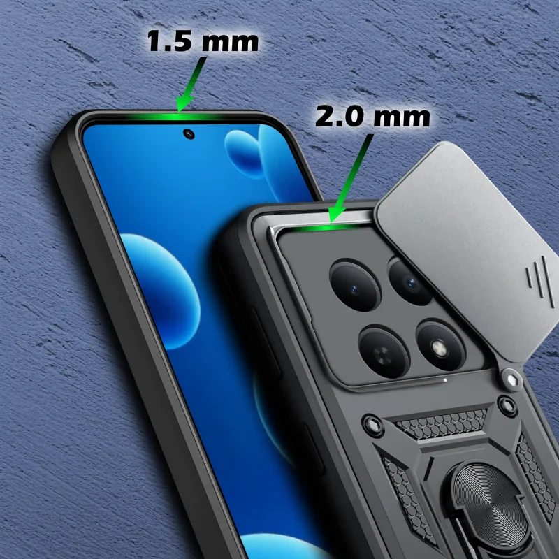Pancerne etui Xiaomi Redmi Note 15 Pro 5G – podwyższone ranty 1.5 mm ekran i 2.0 mm aparat