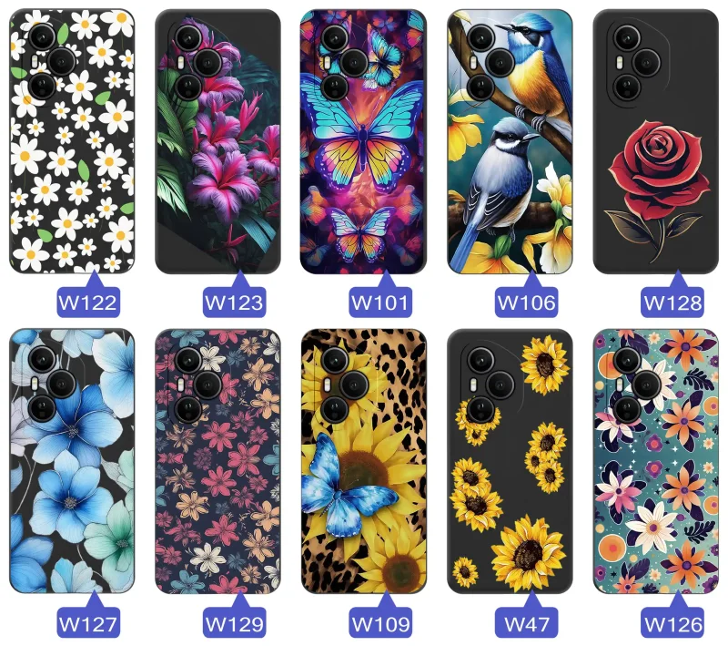 Case wiosenne Honor 400 Pro czarne etui z wzorem – motyle, kwiaty, róże, koń, traktor, truskawki, kapibara, miłość