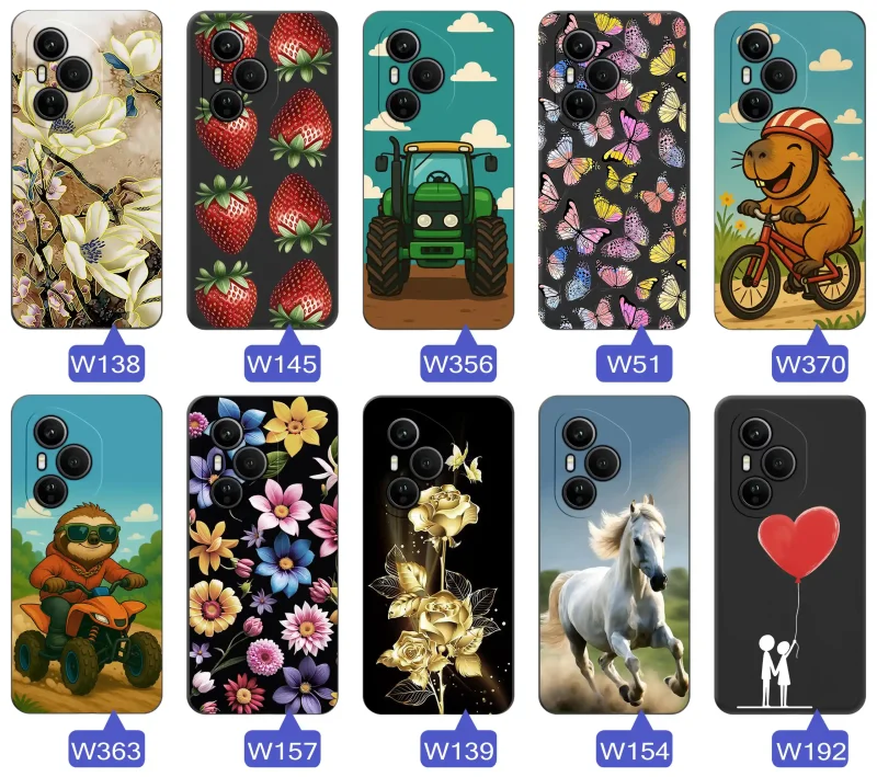 Case wiosenne Honor 400 Pro czarne etui z wzorem – motyle, kwiaty, róże, koń, traktor, truskawki, kapibara, miłość